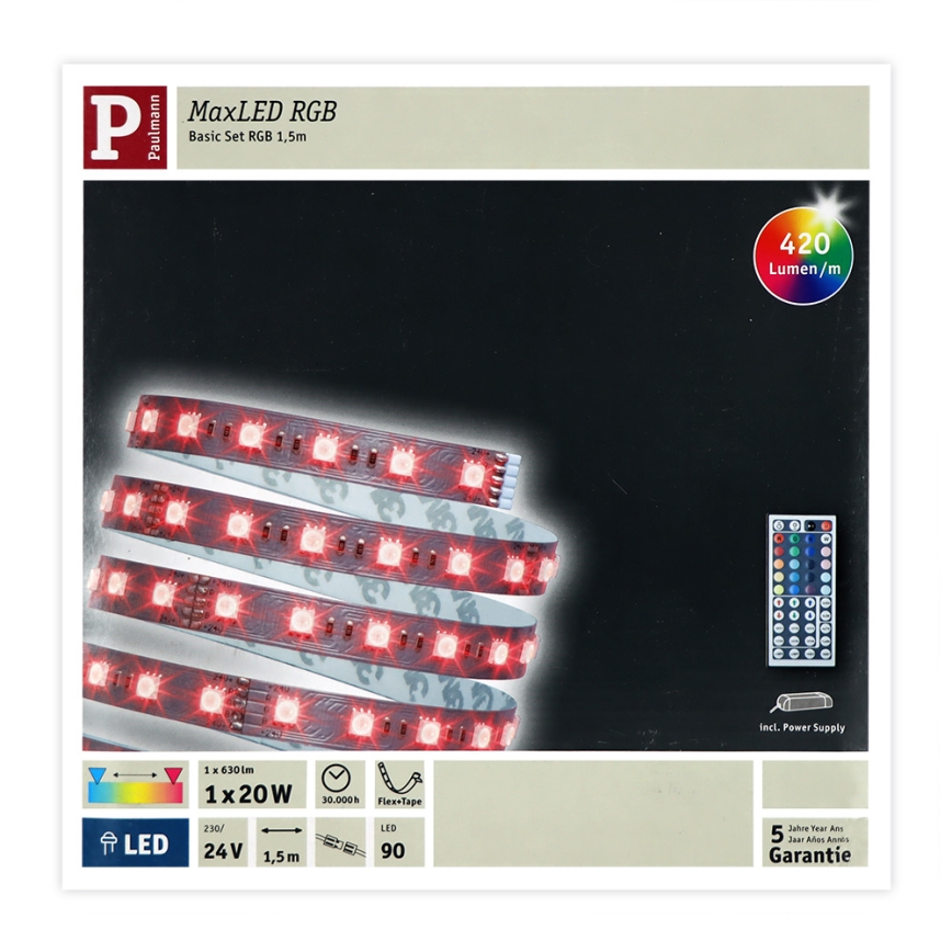 Paulmann 70587 - LED RGB/20W Ρυθμιζόμενη ταινία MAXLED 1,5m 230V + τηλεχειριστήριο