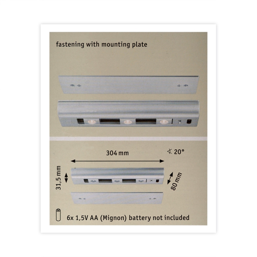 Paulmann 70640 - 3xLED/0,5W Dimmable φωτιστικό ντουλαπιού SLIDE 6xAA