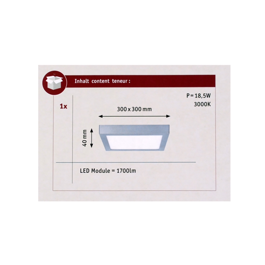 Paulmann 70650 - LED/17W Φωτιστικό οροφής LUNAR 230V 30x30 cm ματ χρώμιο