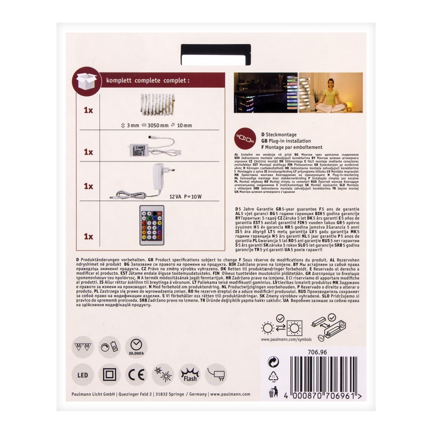 Paulmann 70696 - LED RGBW/8W Dimmable ταινία DIGITAL 3m 230V + τηλεχειριστήριο