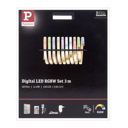 Paulmann 70696 - LED RGBW/8W Dimmable ταινία DIGITAL 3m 230V + τηλεχειριστήριο