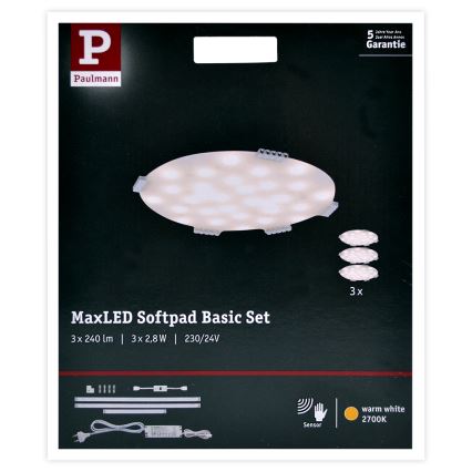 Paulmann 70711 - ΣΕΤ 3xLED/2,8W Φωτισμός επίπλων με αισθητήρα SOFTPAD 230V 2700K