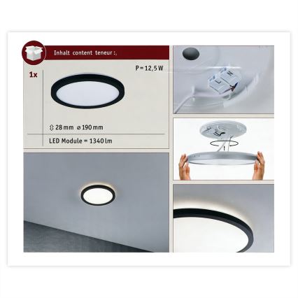 Paulmann 70997 - LED/11,2W Πλαφονιέρα οροφής ATRIA 230V 3000K διάμετρος 19 cm μαύρο