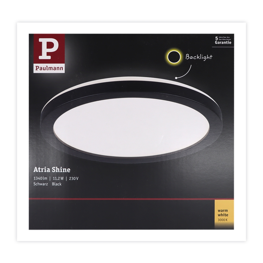 Paulmann 70997 - LED/11,2W Πλαφονιέρα οροφής ATRIA 230V 3000K διάμετρος 19 cm μαύρο