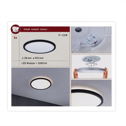 Paulmann 70998 - LED/16W Πλαφονιέρα οροφής ATRIA 230V 3000K διάμετρος 29,3 cm μαύρο