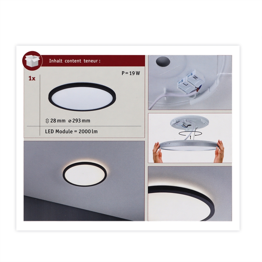 Paulmann 70998 - LED/16W Πλαφονιέρα οροφής ATRIA 230V 3000K διάμετρος 29,3 cm μαύρο