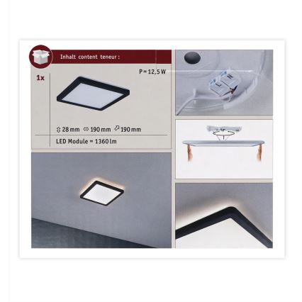 Paulmann 71000 - LED/11,2W Πλαφονιέρα οροφής ATRIA 230V 3000K 19x19 cm μαύρο