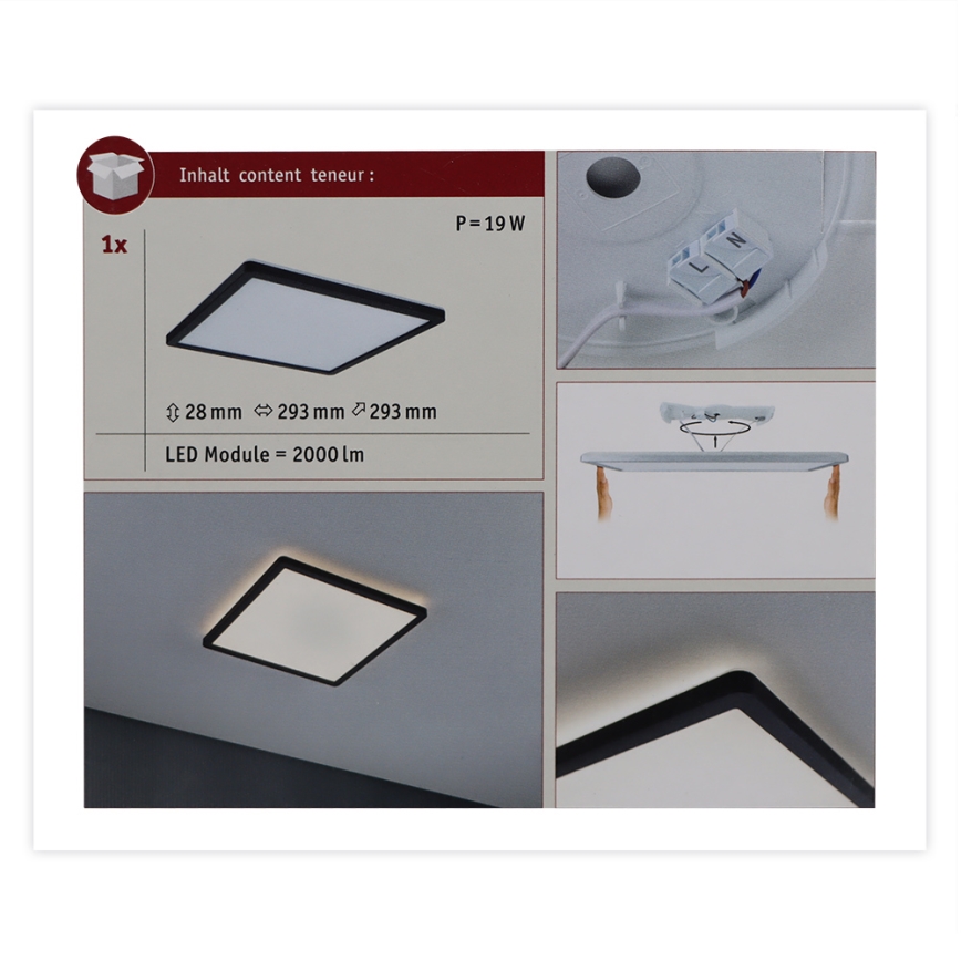 Paulmann 71001 - LED/16W Πλαφονιέρα οροφής ATRIA 230V 3000K 29,3x29,3 cm μαύρο