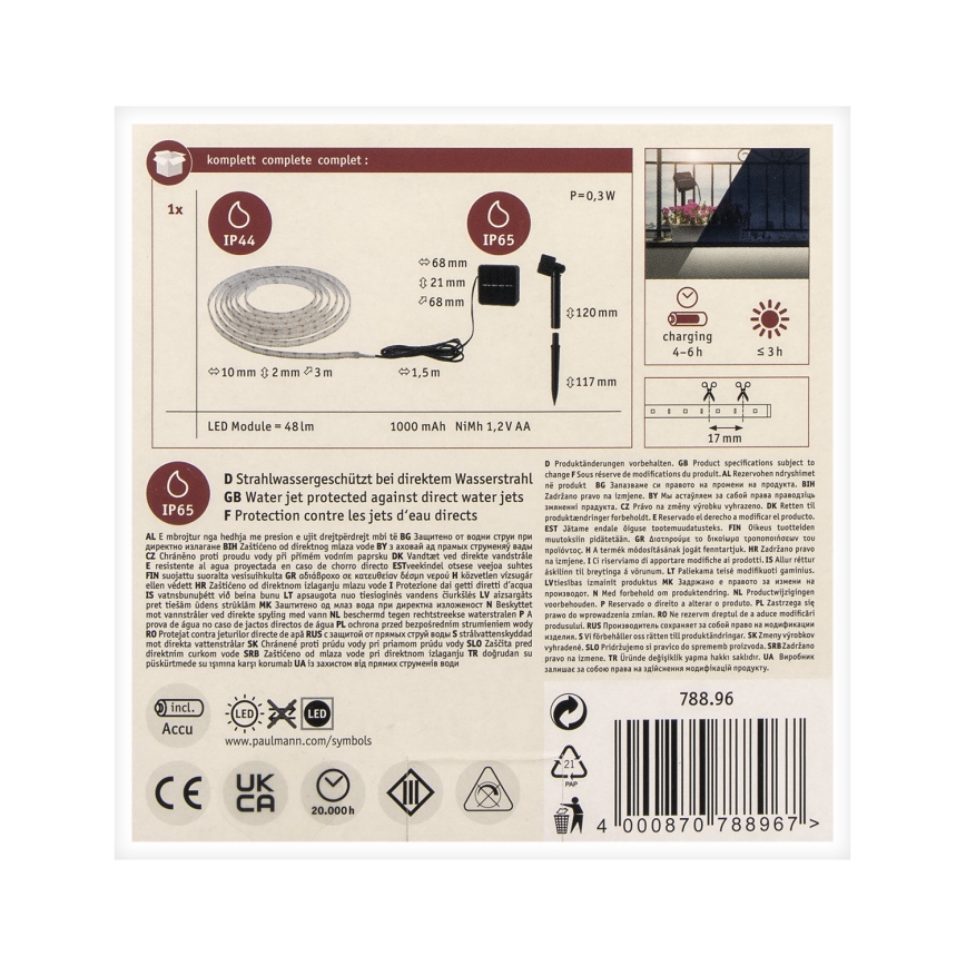 Paulmann 78896 - LED/0,3W IP44 Ηλιακή ταινία 3m 1,2V 1000 mAh