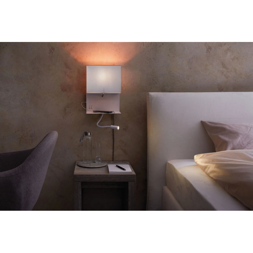Paulmann 78913 - LED/2,5W + 1xE27/40W Επιτοίχιο φωτιστικό με ράφι και USB MERANI 230V λευκό
