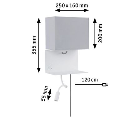 Paulmann 78913 - LED/2,5W + 1xE27/40W Επιτοίχιο φωτιστικό με ράφι και USB MERANI 230V λευκό