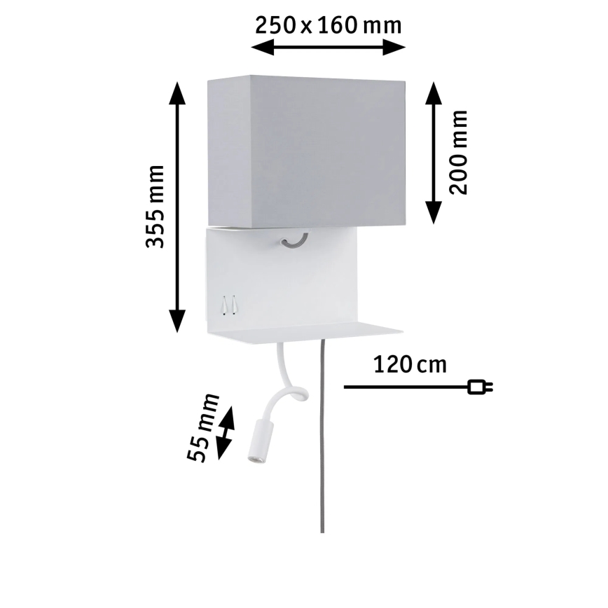 Paulmann 78913 - LED/2,5W + 1xE27/40W Επιτοίχιο φωτιστικό με ράφι και USB MERANI 230V λευκό