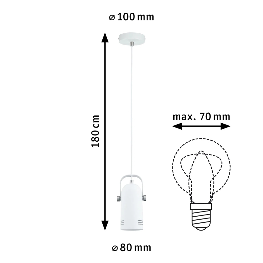 Paulmann 79767 - Κρεμαστό φωτιστικό με καλώδιο LAVEA 1xE27/15W 230V λευκό