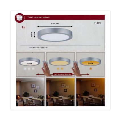 Paulmann 79798 - LED/16W Φωτιστικό οροφής CARPO 230V 2300/2500/3000K