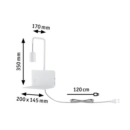 Paulmann 79812 - 1xE27/40W Επιτοίχιο φωτιστικό με ράφι και θύρα USB CALVANI 230V λευκό