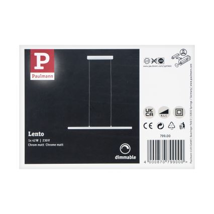 Paulmann 79900 - LED/42W Dimmable κρεμαστό φωτιστικό οροφής ράγα LENTO 230V ματ χρώμιο