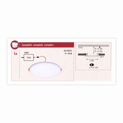 Paulmann 92389 - LED/17W IP44 Χωνευτό φως μπάνιου VARIFIT 230V