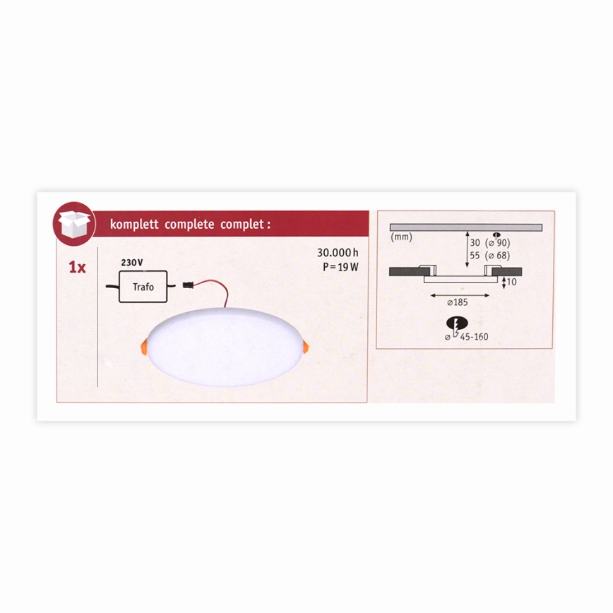 Paulmann 92389 - LED/17W IP44 Χωνευτό φως μπάνιου VARIFIT 230V