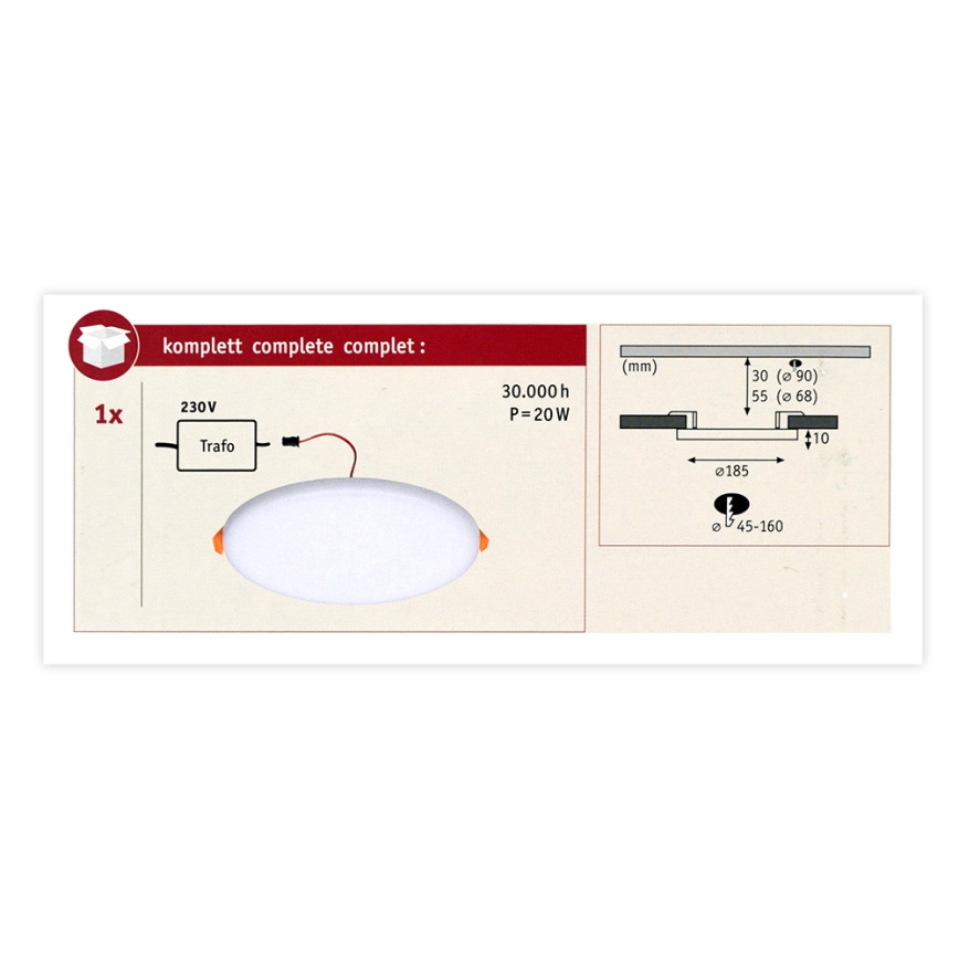 Paulmann 92392 - LED/17,5W IP44 Χωνευτό φως μπάνιου VARIFIT 230V