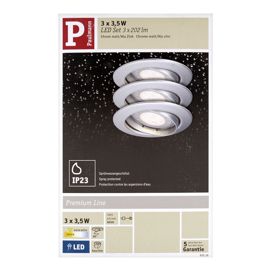 Paulmann 92516 - ΣΕΤ 3xLED-GU10/3,5W Φωτιστικό οροφής μπάνιου PREMIUM LINE 230V