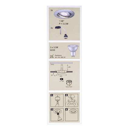 Paulmann 92516 - ΣΕΤ 3xLED-GU10/3,5W Χωνευτό φως μπάνιου PREMIUM LINE 230V