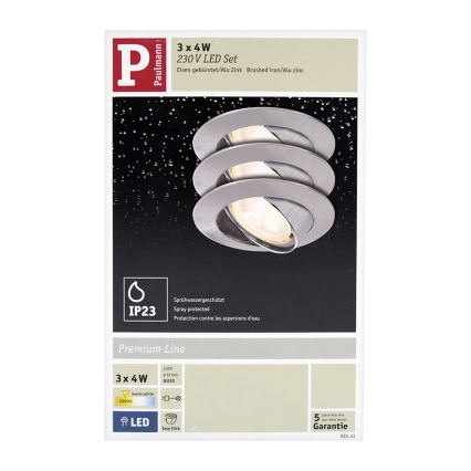Paulmann 92533 - ΣΕΤ 3xLED-GU10/4W Κρεμαστό φως οροφής μπάνιου dimmer PREMIUM 230V