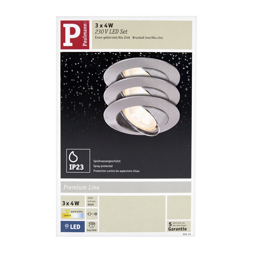 Paulmann 92533 - ΣΕΤ 3xLED-GU10/4W Κρεμαστό φως οροφής μπάνιου dimmer PREMIUM 230V