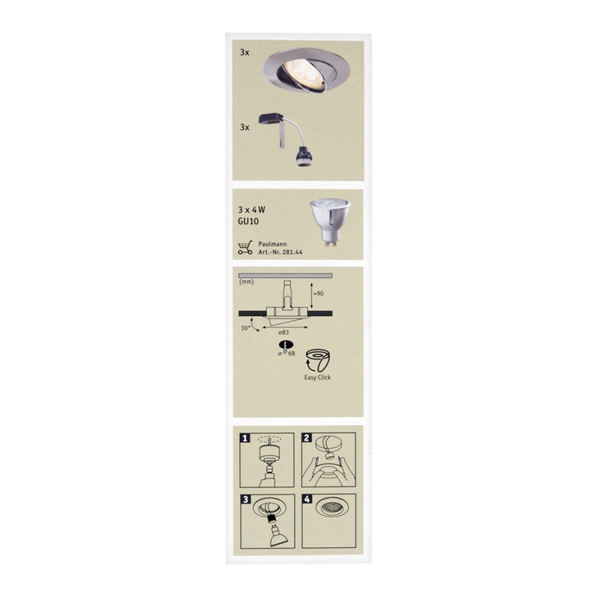 Paulmann 92533 - ΣΕΤ 3xLED-GU10/4W Κρεμαστό φως οροφής μπάνιου dimmer PREMIUM 230V
