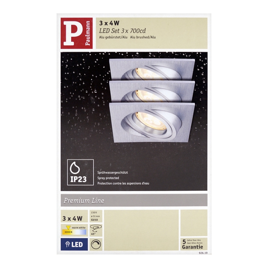 Paulmann 92619 - ΣΕΤ LED-GU10/4W Κρεμαστό φως οροφής μπάνιου dimmer PREMIUM LINE 230V