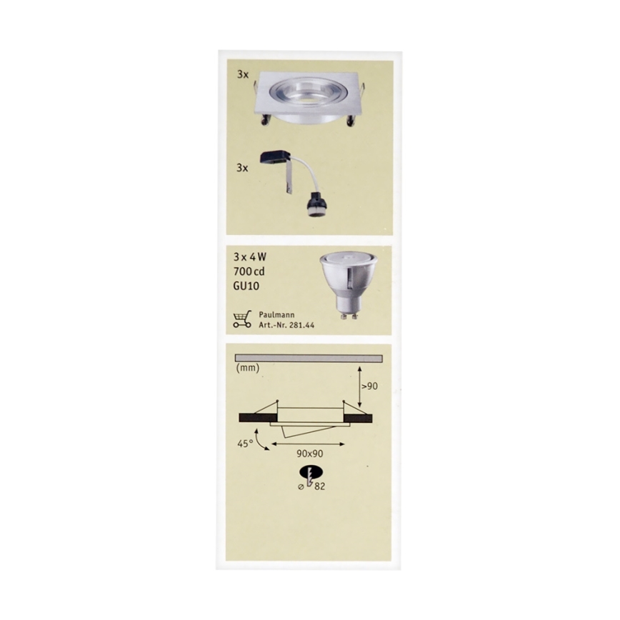 Paulmann 92619 - ΣΕΤ LED-GU10/4W Κρεμαστό φως οροφής μπάνιου dimmer PREMIUM LINE 230V
