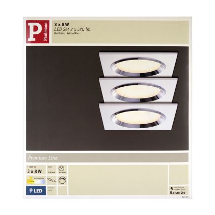 Paulmann 92695 - ΣΕΤ 3xLED/8W Χωνευτό φωτιστικό οροφής dimming DICE 230V