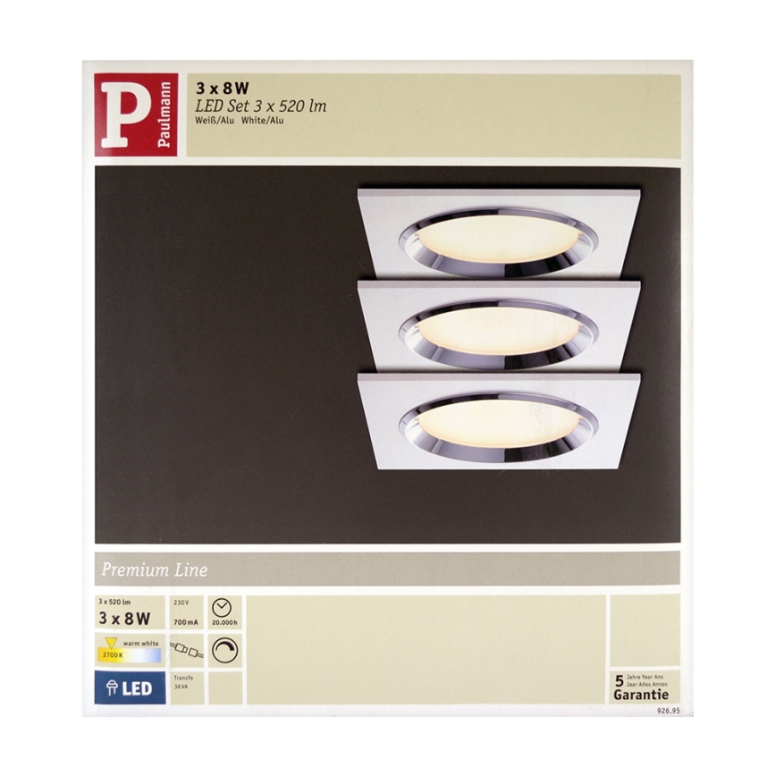 Paulmann 92695 - ΣΕΤ 3xLED/8W Χωνευτό φωτιστικό οροφής dimming DICE 230V