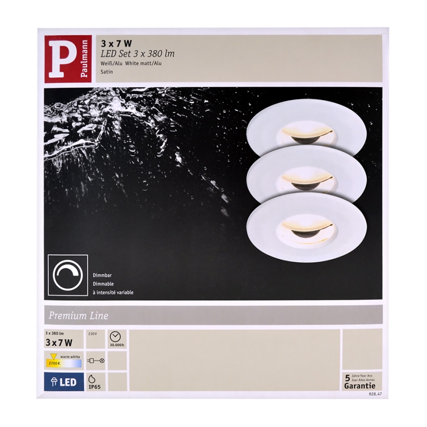 Paulmann 92847 - ΣΕΤ  3xLED/7W IP65  Κρεμαστό φως οροφής μπάνιου LED 230V