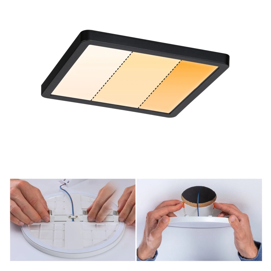 Paulmann 93101 - LED/13W IP44 χωνευτό φωτιστικό οροφής μπάνιου AREO 230V 2000/3000/4000K 17,5x17,5 cm μαύρο