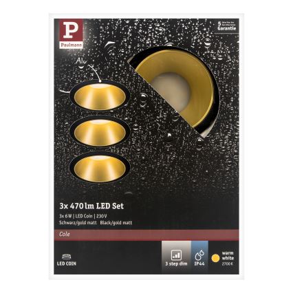 Paulmann 93404 - SADA 3xLED/6,5W IP44 Dimmable χωνευτά φωτιστικά μπάνιου COLE 230V