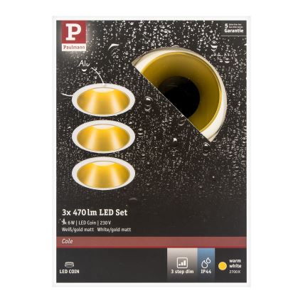 Paulmann 93406 - ΣΕΤ 3xLED/6,5W IP44 Dimmable χωνευτά φωτιστικά μπάνιου COLE 230V