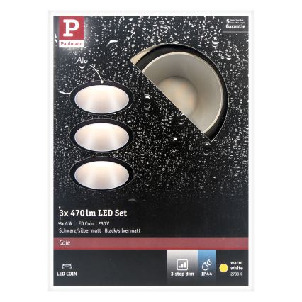 Paulmann 93408 - ΣΕΤ 3xLED/6,5W IP44 Dimmable χωνευτά φωτιστικά μπάνιου COLE 230V