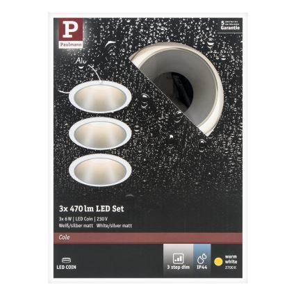 Paulmann 93410 - ΣΕΤ 3xLED/6,5W IP44 Dimmable χωνευτά φωτιστικά μπάνιου COLE 230V