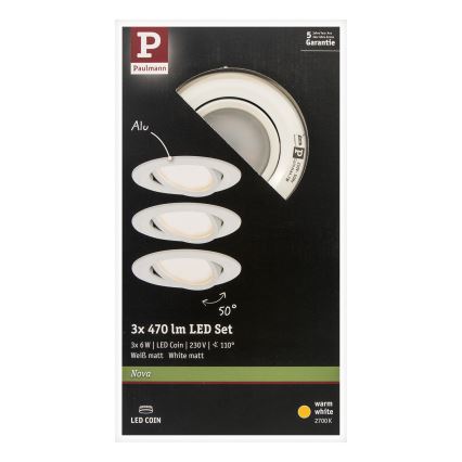 Paulmann 93449 - ΣΕΤ 3xLED/6,5W IP23 Χωνευτό φωτιστικό μπάνιου NOVA 230V