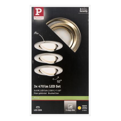 Paulmann 93483 - ΣΕΤ 3xLED/6,5W IP23 Dimmable χωνευτά φωτιστικά μπάνιου NOVA 230V