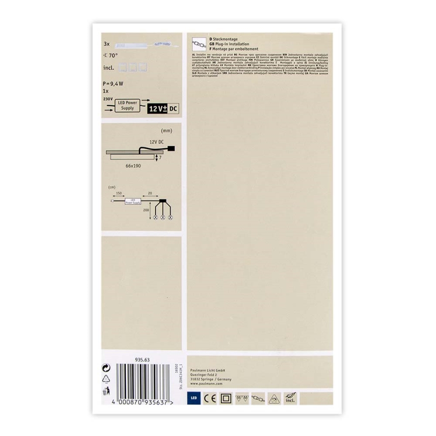 Paulmann 93563 - ΣΕΤ 3xLED/2,2W Φωτιστικά επίπλων MICRO LINE 230V
