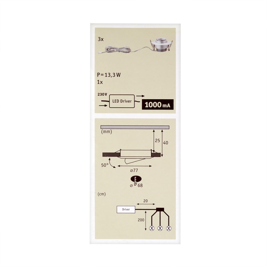 Paulmann 93579 - ΣΕΤ 3xLED/3,8W Χωνευτό φως PREMIUM 230V