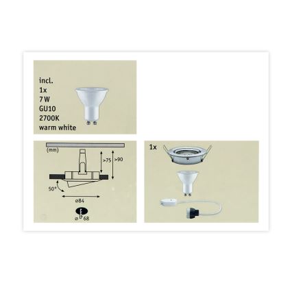 Paulmann 93603 - LED-GU10/7W IP23 Dimmable χωνευτό φωτιστικό μπάνιου NOVA 230V