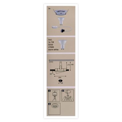 Paulmann 93607 - ΣΕΤ 3x LED GU10/7W IP23 Φωτιστικό μπάνιου dimming NOVA 230V