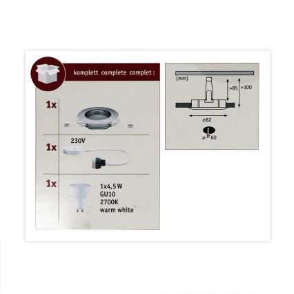 Paulmann 93659 - LED GU10/4,5W Χωνευτό φωτιστικό COIN 230V