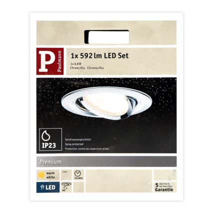 Paulmann 93867 - LED/6,8W IP23 Εντοιχισμένο φωτιστικό οροφής για μπάνιο COIN 230V