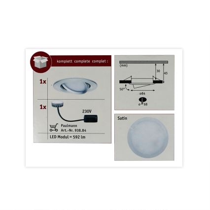 Paulmann 93898 - LED/6,8W IP23 Χωνευτό φωτιστικό μπάνιου COIN 230V