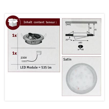 Paulmann 93979 - LED/6,8W IP23 Χωνευτό φωτιστικό μπάνιου COIN 230V