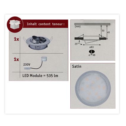 Paulmann 93981 - LED/6,8W IP23 Χωνευτό φωτιστικό μπάνιου COIN 230V