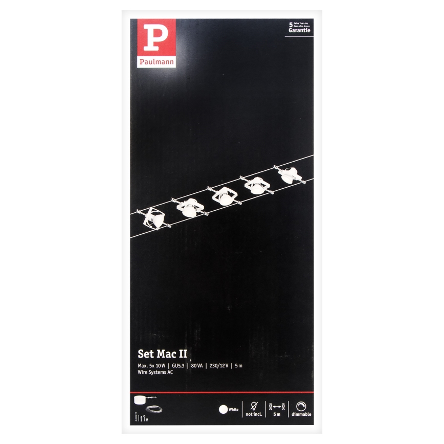 Paulmann 94134 - Σετ 5xGU5,3/10W Πλήρες σύστημα φωτισμού με καλώδιο MAC 230V λευκό
